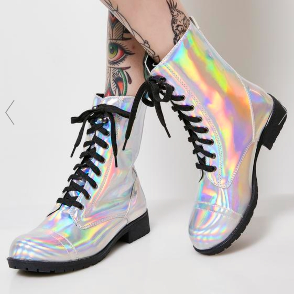 Dolls kill Holographic Boots women's 10